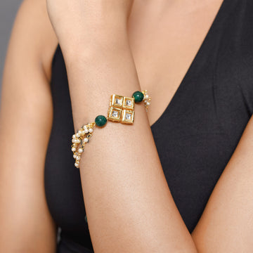 Green White Gold Tone Kundan Bracelet